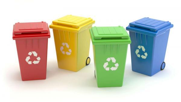 tri déchets 4 poubelles colorées